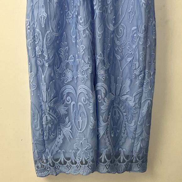 Pink Lily Embroidered Sheath Pencil Dress Medium Mesh Blue V Neck Strappy - Picture 6 of 14